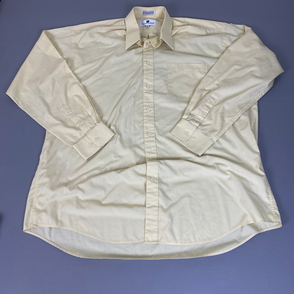 Italo Mondo Men's Dress Shirt 18 Tall 36/37 Pale Yellow Long Sleeve *Flawed*